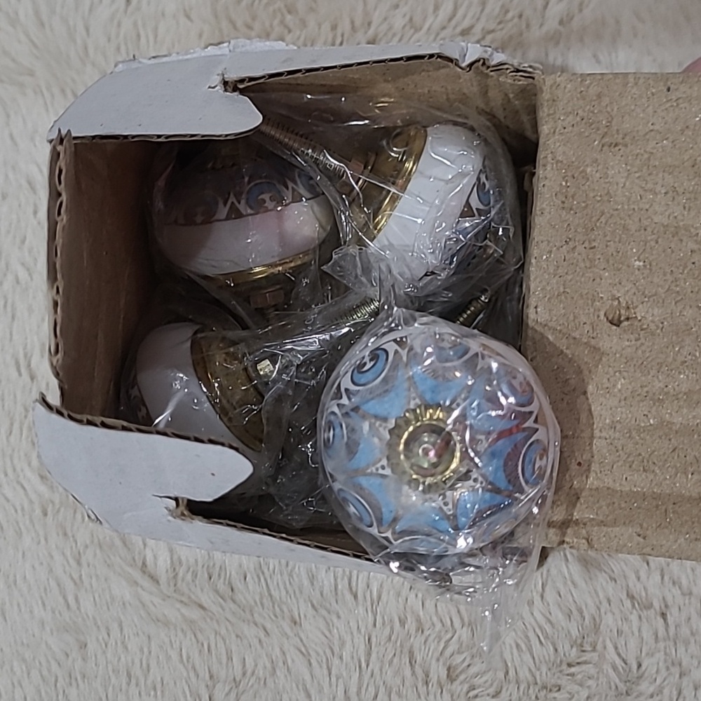 Decorative Ceramic Knobs with Gold Accents